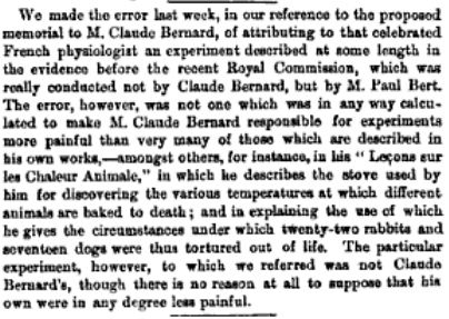 Claude bernard and vivisection in spectator, 1878