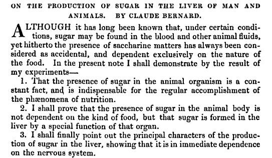 sugar production in the liver of man by Claude Bernard