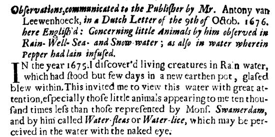 Leeuwenhoek October 1676 letter