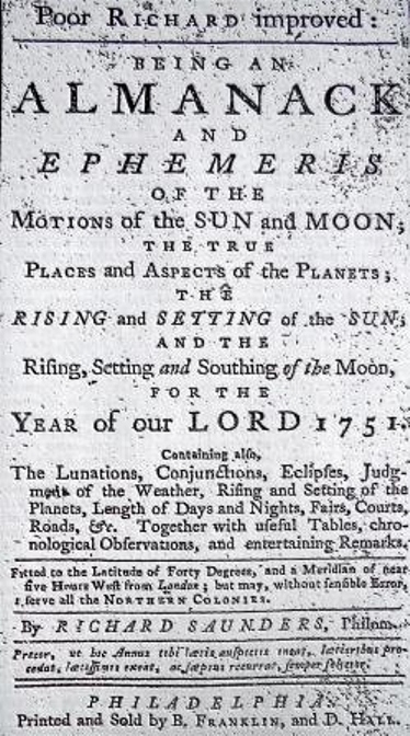 Poor Richard's almanac by Benjamin Frankin for 1751