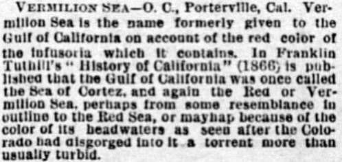 The San Francisco Call 1890 clipping for the Vermilion Sea